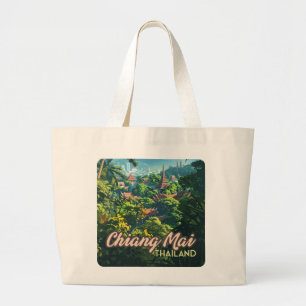 Chiang Mai Thailand Asia Temples Mountains Vintage Large Tote Bag