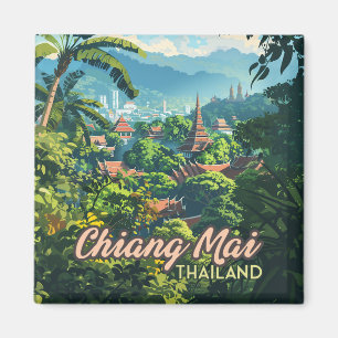 Chiang Mai Thailand Asia Temples Mountains Vintage Magnet
