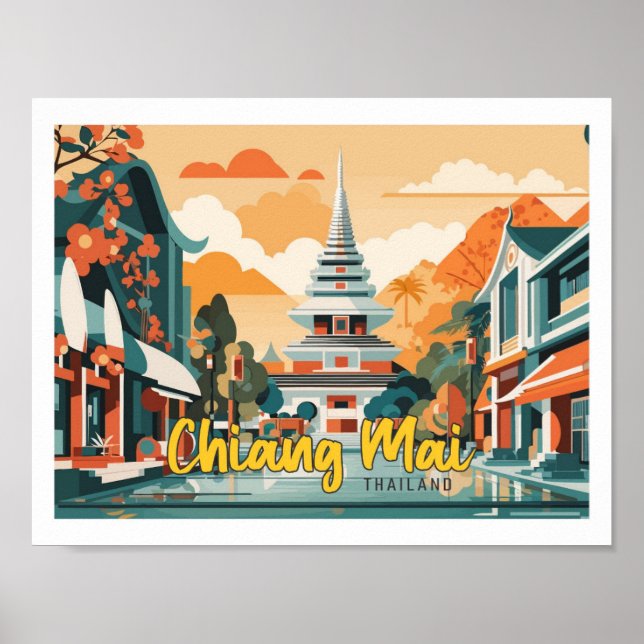 Chiang Mai Thailand Pop Art Travel Illustration Poster (Front)