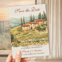 Chianti Vineyard Watercolor Wedding Save the Date 