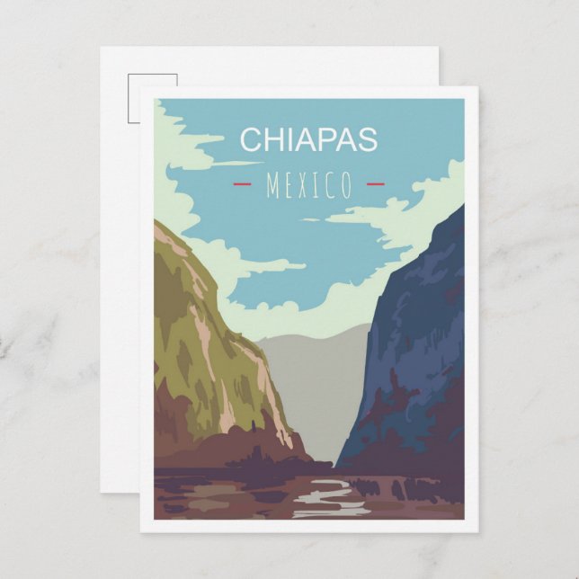 Chiapas Mexico Art Vintage Travel Illustration Postcard (Front/Back)