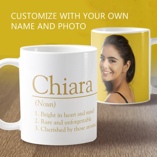 Chiara name definition custom photo white gold coffee mug (Creator Uploaded)