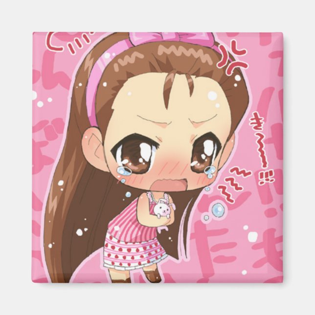 Chibi Anime Girl Button 2 Magnet (Front)
