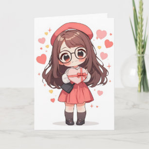 Chibi Anime Girl in Love Holiday Card
