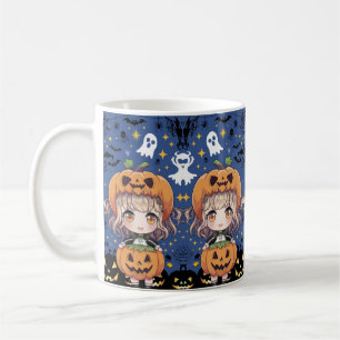 Chibi Anime Girl in Pumpkin Costume Coffee Mug