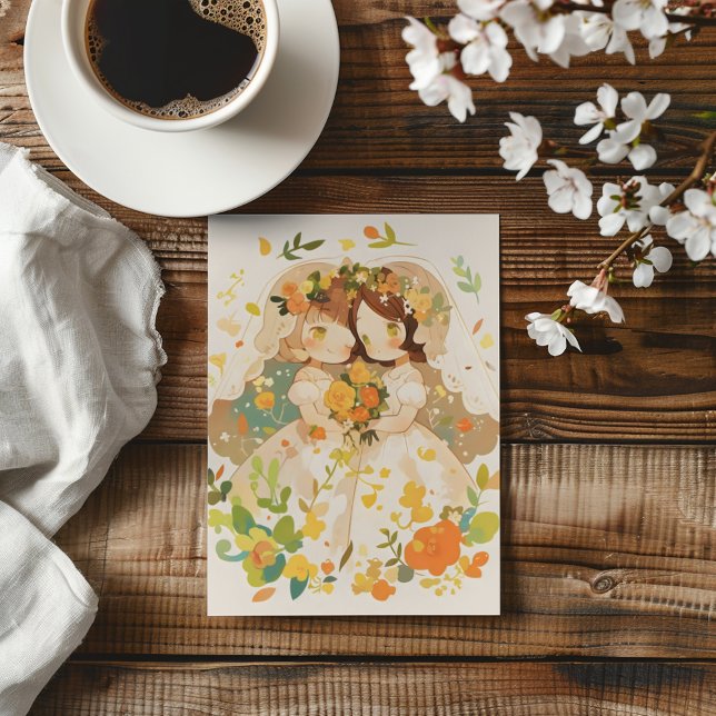 Chibi Anime Girl Lesbian Wedding Invitation (Creator Uploaded)