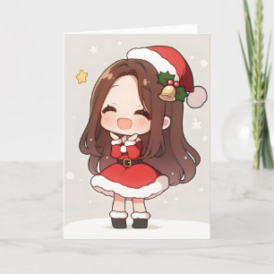 Chibi Anime Girl Santa Christmas Holiday Card