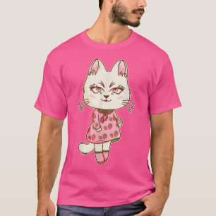 Chibi Anime Kawaii Strawberry Cat Cute Pink Pastel T-Shirt