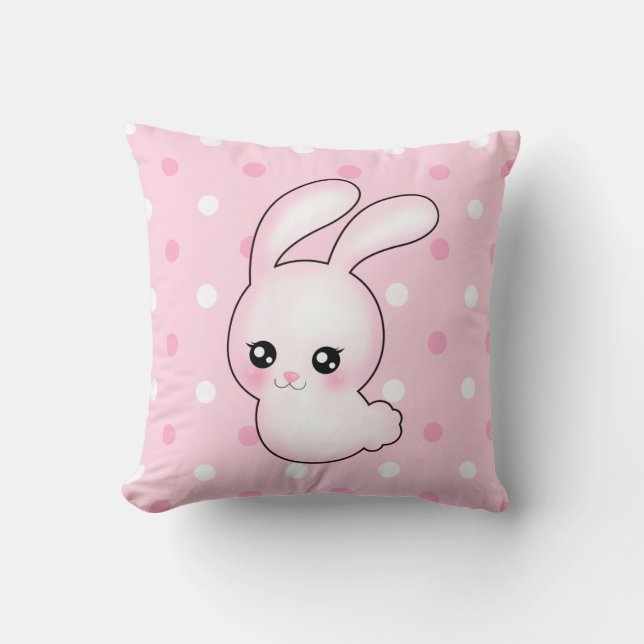 Chibi Anime Pink Easter Bunny Rabbit Cushion (Front)