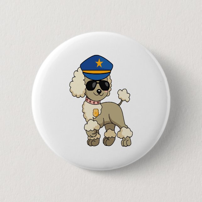 Chibi Anime Police Poodle Dog 6 Cm Round Badge (Front)
