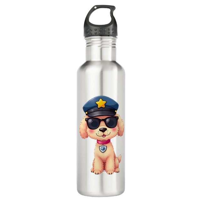 Chibi Anime Police Poodle Dog 710 Ml Water Bottle (Front)