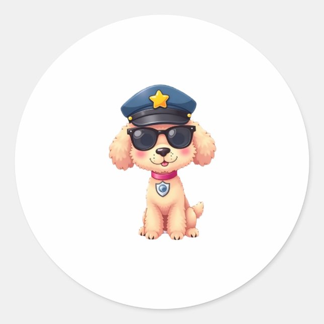 Chibi Anime Police Poodle Dog Classic Round Sticker (Front)