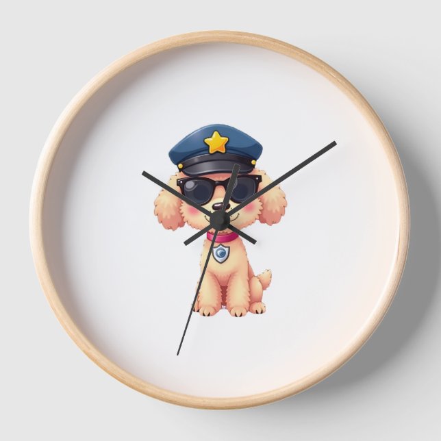 Chibi Anime Police Poodle Dog Clock (Front)