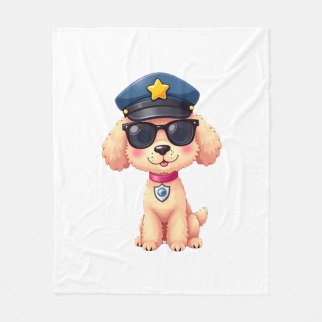 Chibi Anime Police Poodle Dog Fleece Blanket (Front)