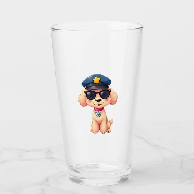 Chibi Anime Police Poodle Dog Glass (Front)