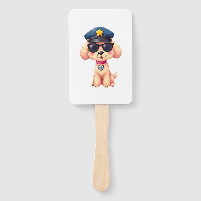 Chibi Anime Police Poodle Dog Hand Fan (Front)