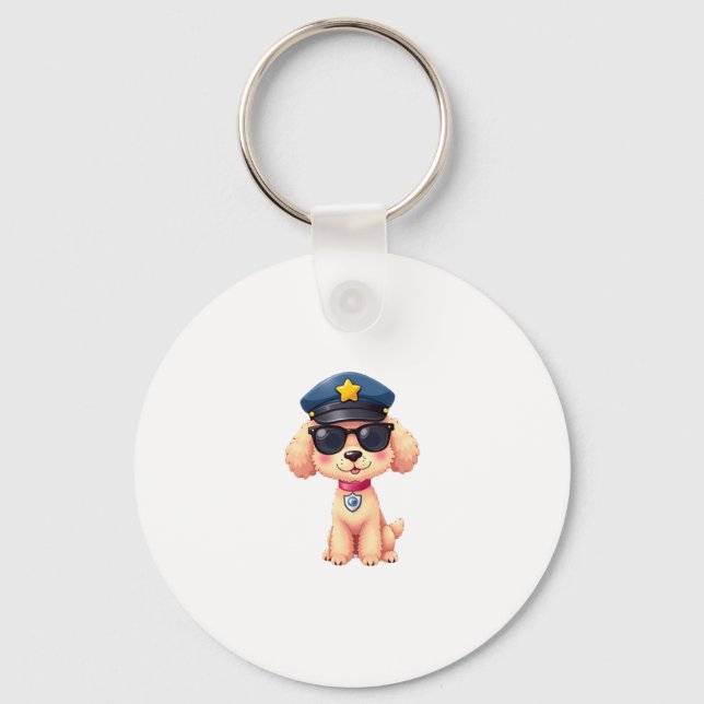Chibi Anime Police Poodle Dog Key Ring (Front)