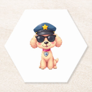 Chibi Anime Police Poodle Dog Paper Coaster