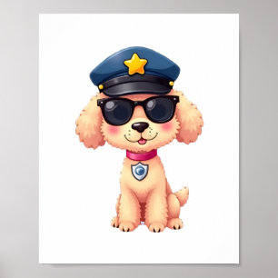 Chibi Anime Police Poodle Dog Poster
