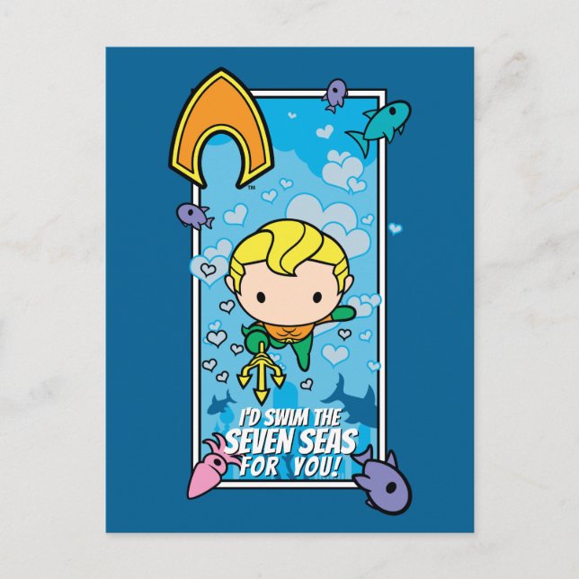 Chibi Aquaman - I'll Swim The Seven Seas Holiday Postcard (Front)