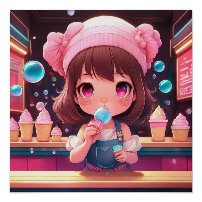 Chibi Art Chibi Character ice cream Poster (Front)
