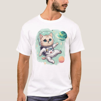 Chibi Astronaut Cat in Space – Cute Sticker. T-Shirt