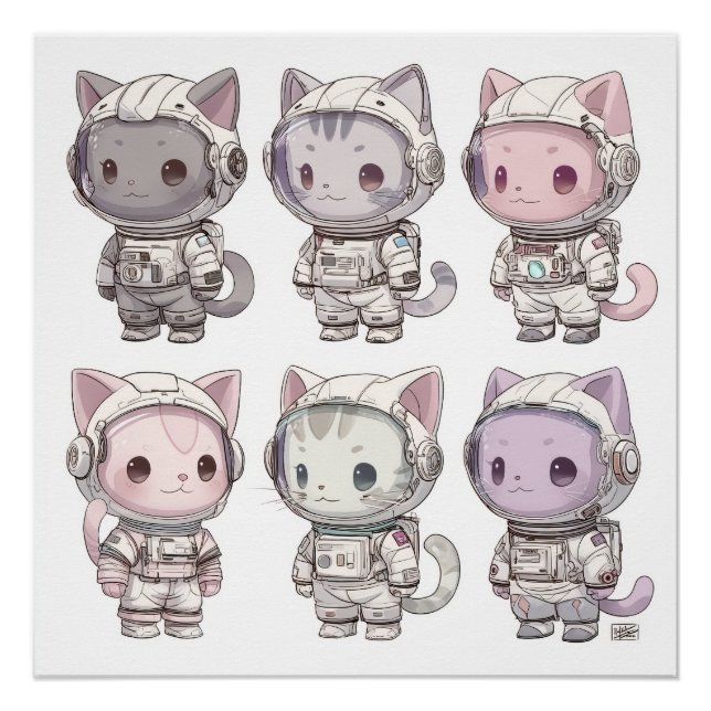 Chibi Astronaut Kittens Kawaii Crew Poster (Front)