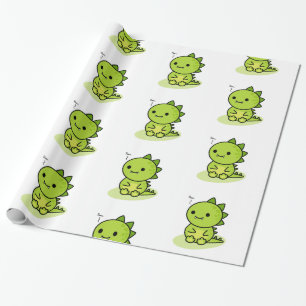 Chibi baby green dragon wrapping paper