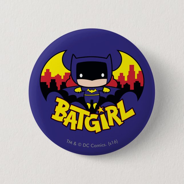 Chibi Batgirl With Gotham Skyline & Logo 6 Cm Round Badge (Front)