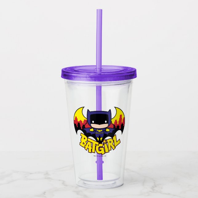 Chibi Batgirl With Gotham Skyline & Logo Acrylic Tumbler (Front)