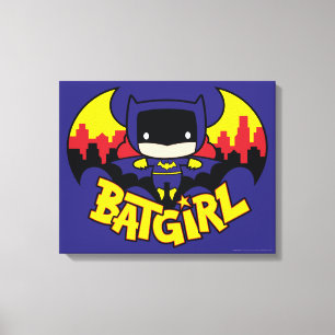 Chibi Batgirl With Gotham Skyline & Logo Canvas Print