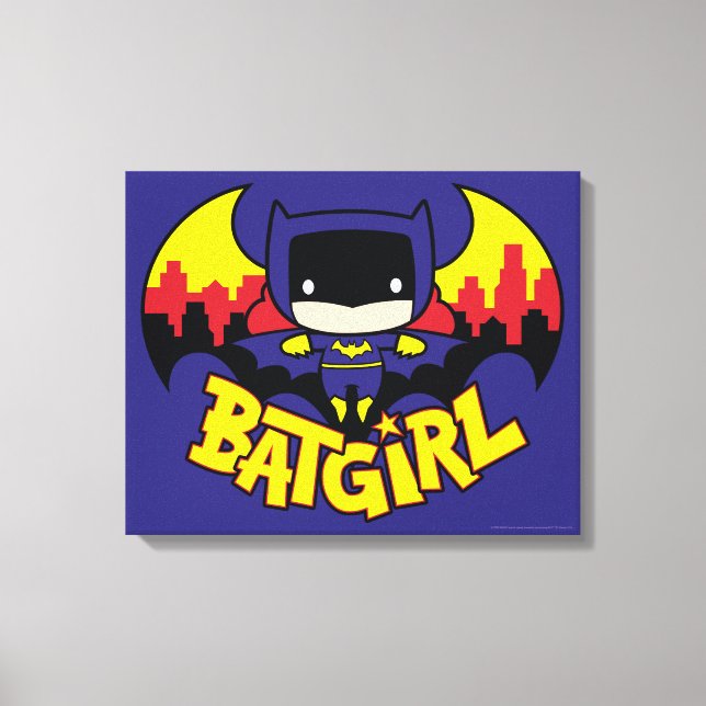 Chibi Batgirl With Gotham Skyline & Logo Canvas Print (Front)