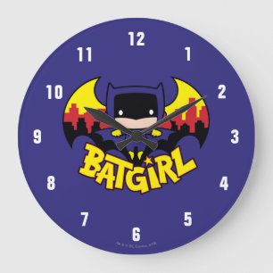 Chibi Batgirl With Gotham Skyline & Logo Large Clock