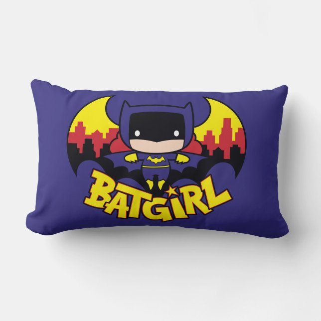 Chibi Batgirl With Gotham Skyline & Logo Lumbar Cushion (Front)