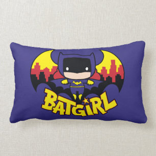 Chibi Batgirl With Gotham Skyline & Logo Lumbar Cushion