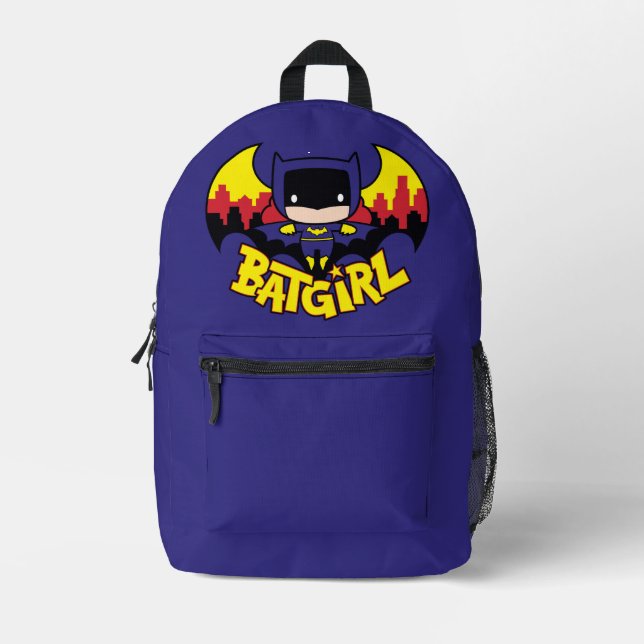 Chibi Batgirl With Gotham Skyline & Logo Printed Backpack (Front)