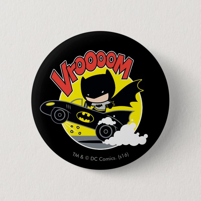 Chibi Batman In The Batmobile 6 Cm Round Badge (Front)