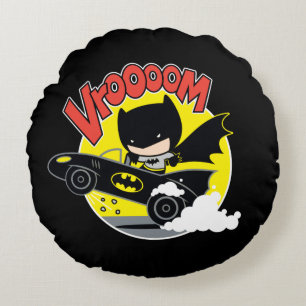 Chibi Batman In The Batmobile Round Cushion