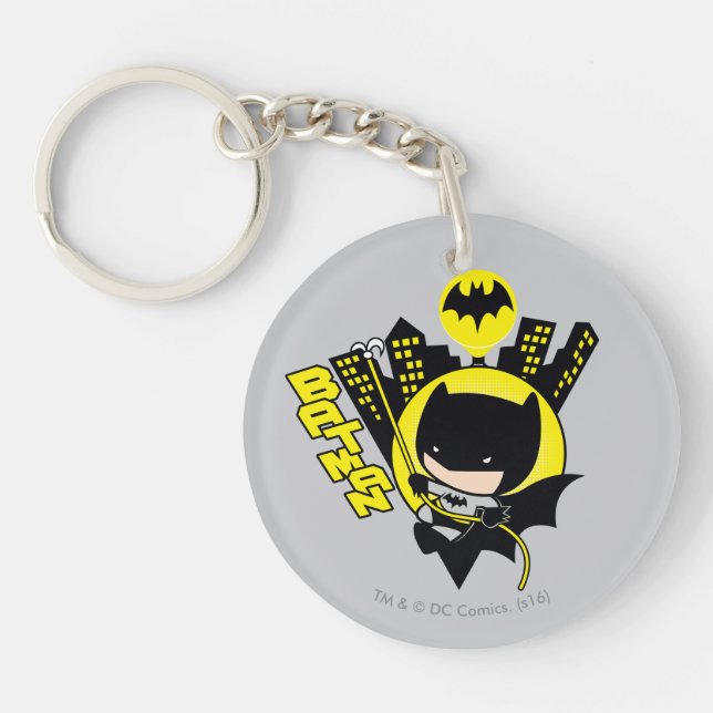Chibi Batman Scaling The City Key Ring (Front)