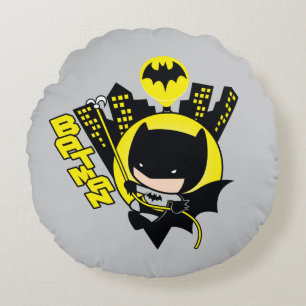Chibi Batman Scaling The City Round Cushion