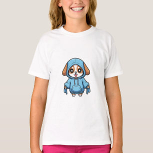Chibi Beagle Dog in Blue Hoodie Kids T-Shirt