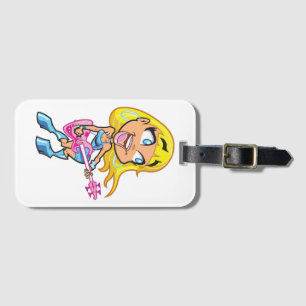 Chibi Blonde Girl Rocker Playing Pink Bass Guitar Luggage Tag