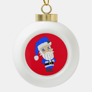 Chibi Blue Suit Santa Ceramic Ball Christmas Ornament