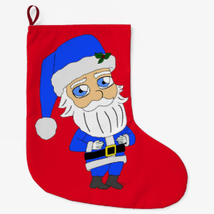 Chibi Blue Suit Santa Large Christmas Stocking