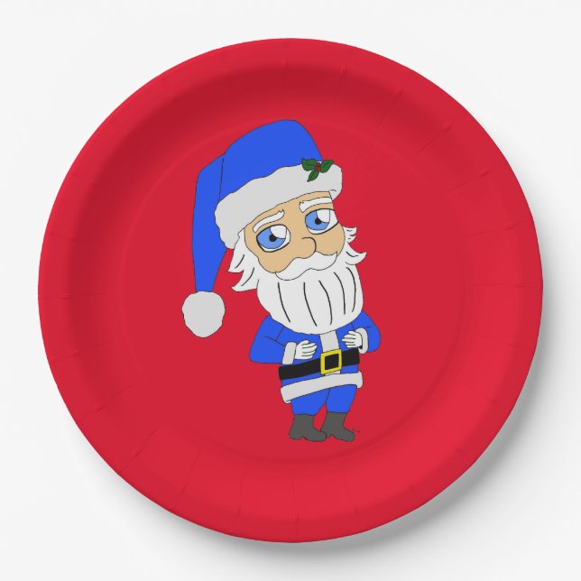 Chibi Blue Suit Santa Paper Plate (Front)