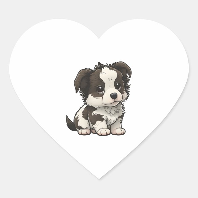 Chibi Border Collie Heart Sticker (Front)