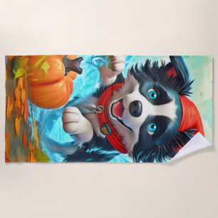 Chibi Border Ninja Dog: Epic Art Beach Towel