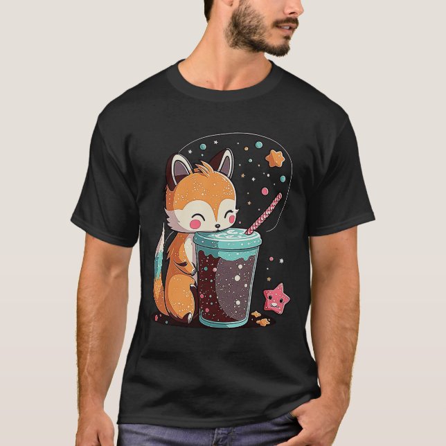 Chibi Bubble Tea Fox  Boba Tea T-Shirt (Front)