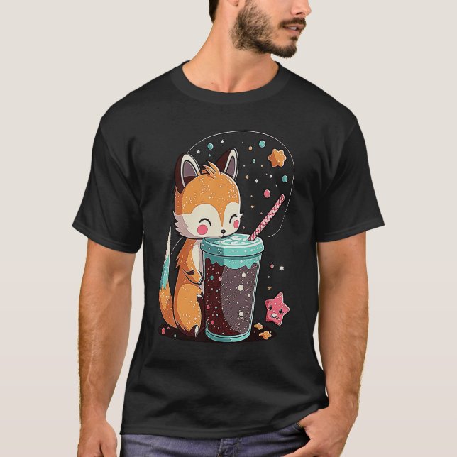 Chibi Bubble Tea Fox  Boba Tea T-Shirt (Front)