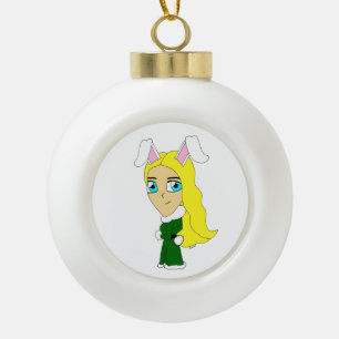 chibi bunnygirl ceramic ball christmas ornament